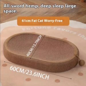 Large round hemp cat bed for comfortable sleep.