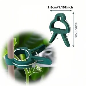 Green plant support clips for securing stems.