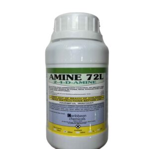 Bottle of Amine 72L liquid chemical product.