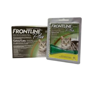 Frontline Plus flea and tick treatment for cats packaging.