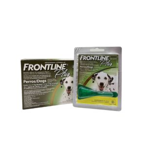Frontline Plus flea and tick treatment for dogs, packaging shown.