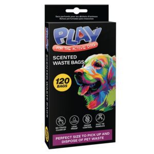 Colorful dog-themed scented waste bags with 120 count.