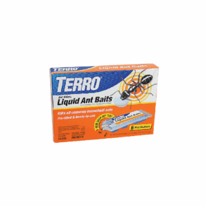 Terro Liquid Ant Baits box with ant illustration and usage details.