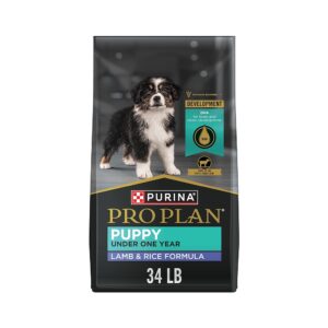 Bag of Purina Pro Plan Puppy food with a puppy image on the packaging.