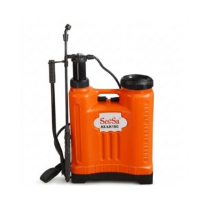 hixia Sprayer Knapsack 16L. Orange manual backpack sprayer with adjustable nozzle and pump handle.