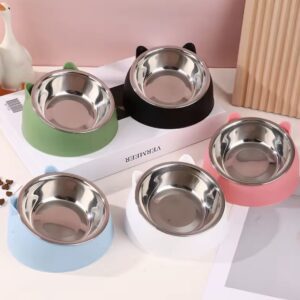 Tilted Stainless-Steel Cat Feeding Bowls