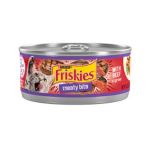 Purina Friskies Meaty Bits Beef with Gravy 5.5oz wet cat food can